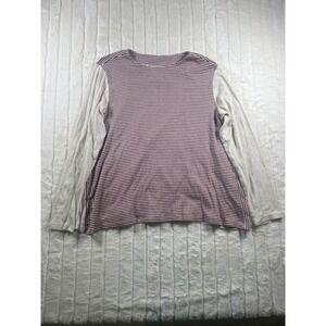 J.Jill Perfect Pima Striped A-Line‎ Top Petite Medium Burgundy Long Sleeve